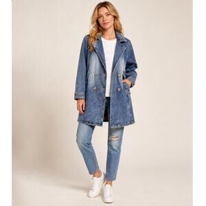 Korean Brand Blue Denim Trench Coat M Medium Good Condition Cotton Jacket